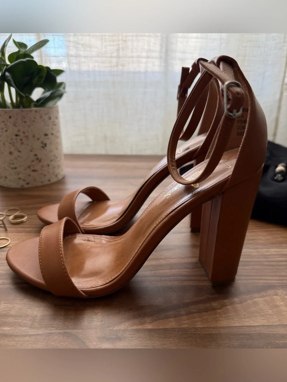Taylor Camel Ankle Strap Heel Sandals